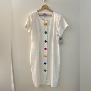 VINTAGE NWT white dress with colorful buttons ❤️
